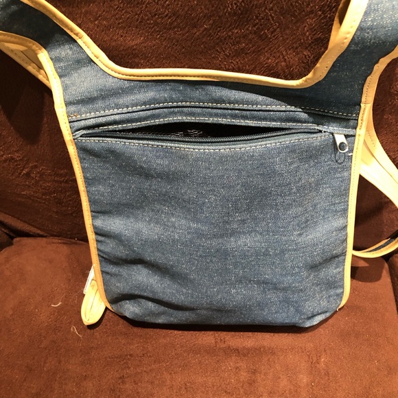 Denim Blue/Tan Trimmed Lightweight Back Pack with Double Compartments. - Picture 5 of 16